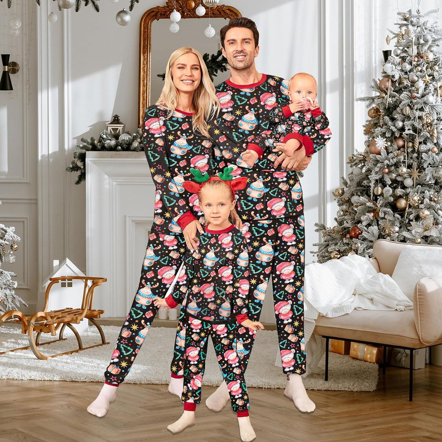 Christmas Pajamas for Family Matching Family Pajamas Sets Xmas Elk Reindeer Print Family Xmas Sleepwear Set