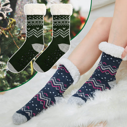 Sock Slippers for Women - 2 Pack Non Slip Socks - Fuzzy Socks Warm Socks with Grippers Sherpa Fleece Lined Thermal